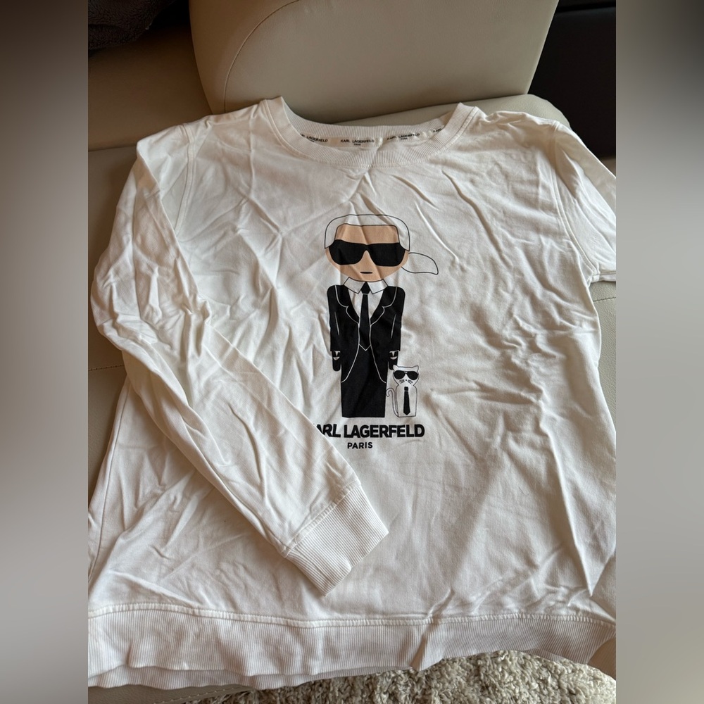 Karl Lagerfeld White Long Sleeve Tee with Graphic